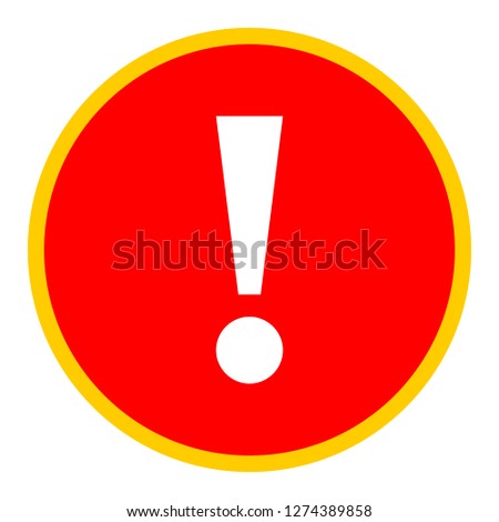 Exclamation mark icon warning sign attention button in red circle shape created in flat style. The design graphic element is saved as a vector illustration in the EPS file format.