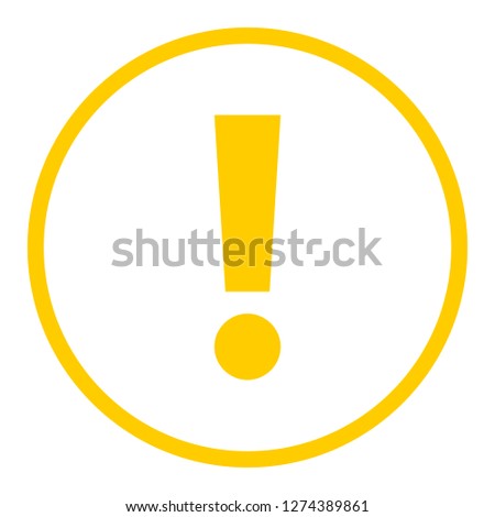 Exclamation mark icon warning sign attention button in yellow circle shape created in thin line style. The design graphic element is saved as a vector illustration in the EPS file format.