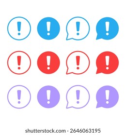 exclamation mark icons in speech bubble shapes | alerts, warnings, attention and important information icons | in black, yellow, and red colors