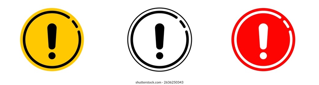 Exclamation Mark Icons: Yellow, Black, and Red Circular Warning Symbols