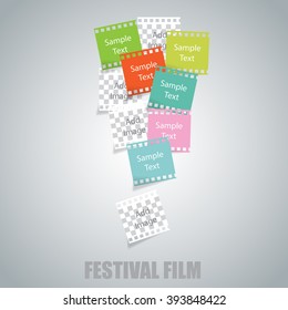 Exclamation mark illustrated by plates of film. Concept for graphic design