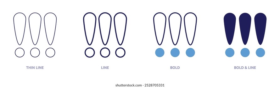 Exclamation mark importance icon in 4 different styles. Thin Line, Line, Bold, and Bold Line. Duotone style. Editable stroke.