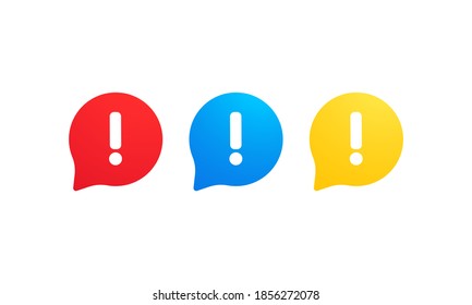 Exclamation mark. Important round mark, attention logo warning speech bubble. Exclamation mark. Hazard warning symbol. Flat design style.