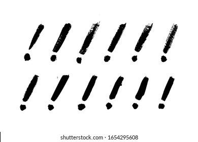 Exclamation mark of ink brushstrokes. Vector grunge punctuation sign for blog, social media, logo, internet application, print. Hand draw icons isolated on white background