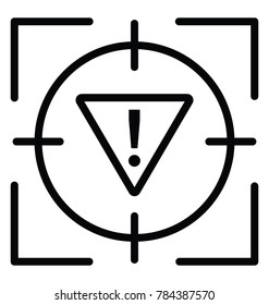 Exclamation mark inside focus sign. Attention or error in thin line icon
