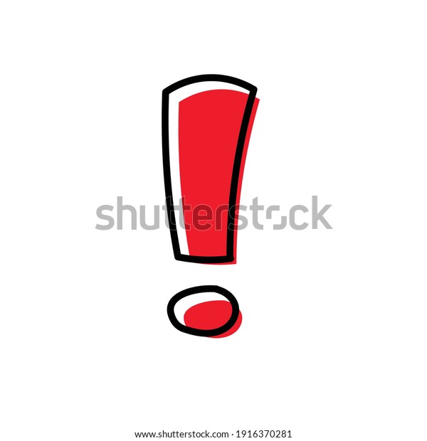Exclamation mark. Isolated on\
white background. Red exclamation mark. Cartoon style. Vector\
graphics.