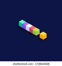 signo de exclamación Cubos isométricos coloridos diseño 3d, ilustración vectorial de letras tridimensionales aislada en fondo azul