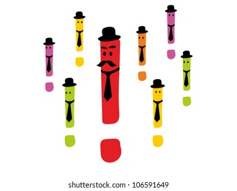 Exclamation mark in a joyful cartoon style. Vector illustration