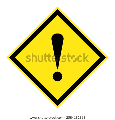 Exclamation Mark Label. GHS Hazard warning sign with a black exclamation mark in a yellow rhombus isolated on a white background. Attention icon with exclamation mark symbol vector illustration,EPS10