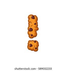 exclamation mark letter cookies font. Oatmeal biscuit alphabet symbol. Food sign ABC