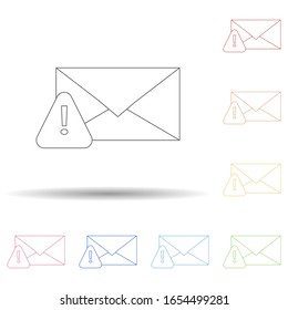 Exclamation mark in the letter in multi color style icon. Simple thin line, outline vector of virus antivirus icons for ui and ux, website or mobile application