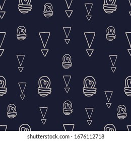 Exclamation mark and light bulb seamless pattern on white background. Hand drawn vector elements.Vector sketch question marks background