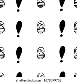 Exclamation mark and light bulb seamless pattern on white background. Hand drawn vector elements.Vector sketch question marks background