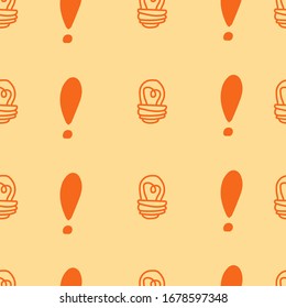Exclamation mark and light bulb seamless pattern on white background. Hand drawn vector elements.Vector sketch question marks background