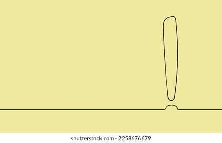 Exclamation mark line art drawing on yellow background. Exclamation mark outline. Vector illustration