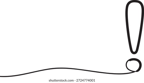 Ilustración vectorial de arte de línea de signo de exclamación. Dibujo de una sola línea de símbolo de signo de alerta para notificación de advertencia. Boceto minimalista de icono de signo de exclamación para proyectos de diseño creativo. Elemento de advertencia dibujado a mano en blanco y negro sobre fondo transparente.