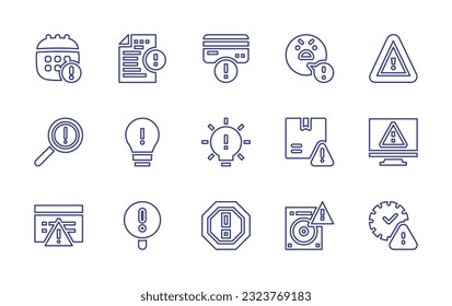 Exclamation mark line icon set. Editable stroke. Vector illustration. Containing calendar, danger, error, angry, problem, innovation, idea, alert, caution, hard disk, expired.