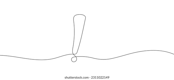 Exclamation mark linear background. One continuous line drawing of exclamation mark. Vector illustration. Exclamation point isolated