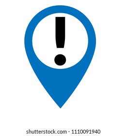 exclamation mark and map pointer