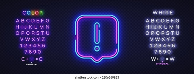 Exclamation mark neon sign, great design for any purposes. Exclamation mark icon neon, design template. Vector illustration