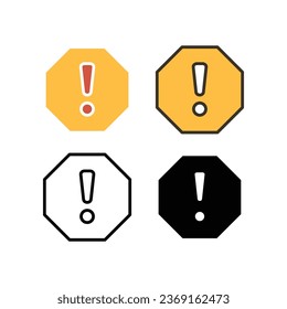 exclamation mark in octagonal shape for hazard warning symbol. Beware secure caution in traffic road. Warning pop up Attention, warning icon. Vector illustration. Design on white background. EPS10