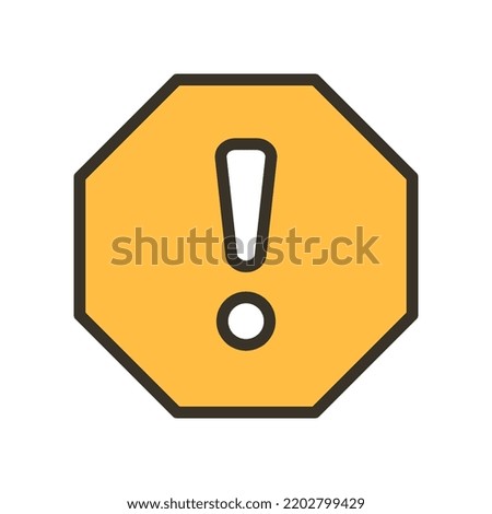 exclamation mark in octagonal shape for hazard warning symbol. Beware secure caution in traffic road. Warning pop up Attention, warning icon. Vector illustration filled outline style. EPS10