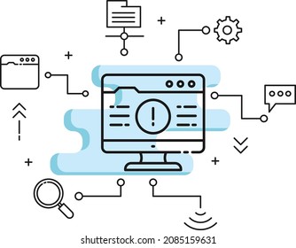 Exclamation mark on computer led screen vector icon design, Malware issue  display stock illustration Cloud computing and Internet hosting services Symbol, unexpected error sign concept,