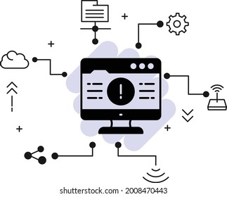 Exclamation mark on computer screen  vector icon design, Malware issue stock illustration Cloud computing and Internet hosting services Symbol, unexpected error sign concept, 