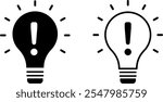 Exclamation mark on light bulb icon set. Light Bulb icon with exclamation mark. Lighting Electric arrows lamp. Idea icon
