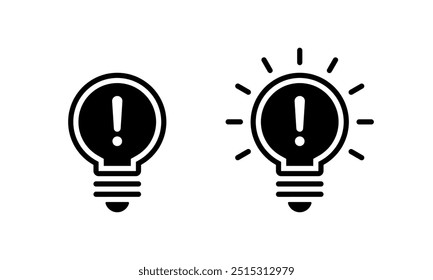 Exclamation mark on light bulb icon in generic style. Warning lamp sign symbol