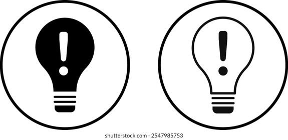 Exclamation mark on light bulb icon set. Light Bulb icon with exclamation mark. Lighting Electric arrows lamp. Idea icon
