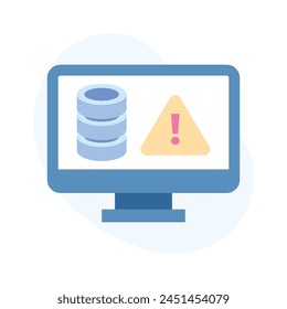 Exclamation mark on monitor screen showing database error icon, trendy style