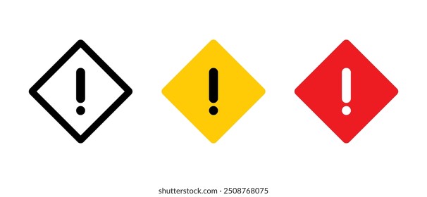 Exclamation mark on square hazard icon in flat style. Warning caution sign symbol