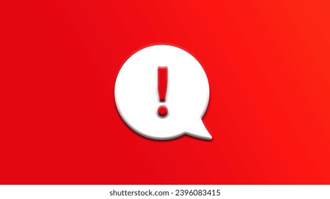 Marca de exclamación en un globo de texto o burbuja hablante con fondo rojo degradado. Ilustración vectorial web del concepto de burbuja de texto y marca de exclamación.