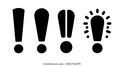 exclamation mark on white background, different exclamation mark signs isolated on white, Exclamation marks icons set in colors isolated on a white background. Set of exclamation mark icons.