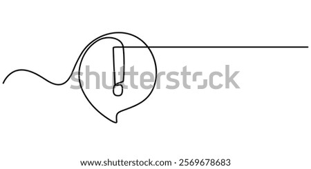 Exclamation mark in one continuous line drawing vector illustration. Pro vector, Exclamation mark, one line continuous drawing. Simple minimalism design style, linear background with exclamation sign.