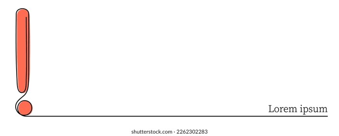 Exclamation mark one line art,hand drawn admiration sign,idea continuous contour.Query attention concept, finding answer.Trendy template for web design,social media,presentation.Editable stroke.