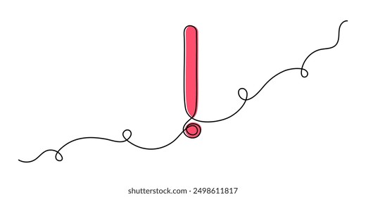 Exclamation mark one line art,hand drawn admiration sign,idea continuous contour.Query attention concept, finding answer.Trendy template for web design,social media,presentation.Editable stroke.