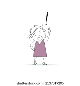 exclamation mark and person.
Doodle style character. An illustration of simple human movements and emotions.
