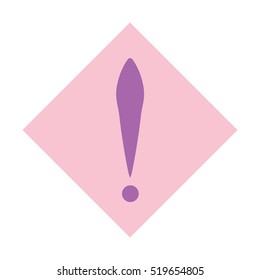 Exclamation mark in pink square. Vector icon. Flat design