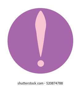 Exclamation mark in purple circle. Vector icon. Flat design style