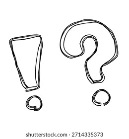 Exclamation mark and question mark hand-drawn line icon Monochrome vector illustration with multiple overlapping lines