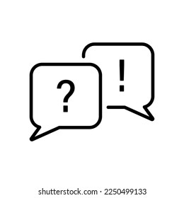 Exclamation Mark and Question Mark on Speech Bubble Line Icon. Information FAQ Linear Pictogram. Dialog Talk, Discussion Ask and Answer Outline Icon. Editable Stroke. Isolated Vector Illustration.