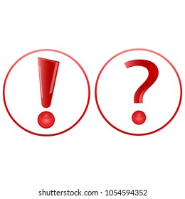 Exclamation mark and question mark of a red color circled by a rat circle, vector 3d illustration in the form of a button. Background applications, quiz. clock star icon