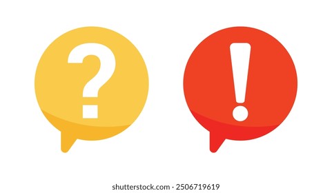 Exclamation mark and question mark set icons. Message bubble icons. Flat style. Vector icons.