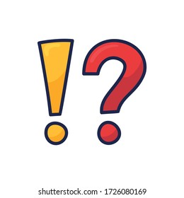 Exclamation mark and question mark sign icon. Symbol on white background Vector illustration. Hand drawn