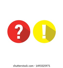 exclamation mark and questions in yellow and red circle and shadow and white background svg