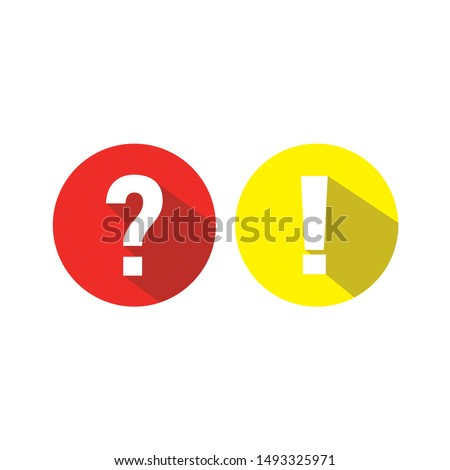 exclamation mark and questions in yellow and red circle and shadow and white background
