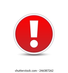 Exclamation mark in a red button with shadow effect