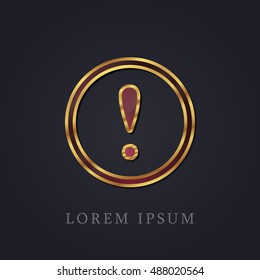 Exclamation Mark Red Ruby with Golden Frame Precious Jewellery Icon / Logo Design